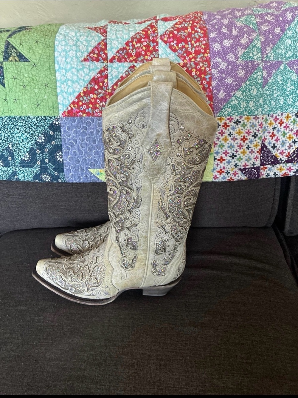 Embellished Cream Western Cowboy Boots - Women's Corral 7 - Picture 3 of 10